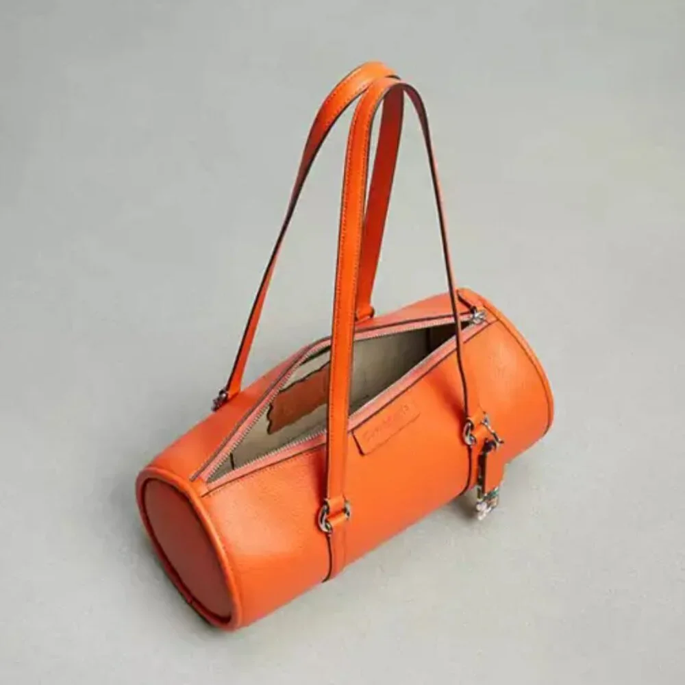 Coach Barrel Shoulder Bag Coachtopia Leather CT382 Medium Top Zip Sun Orange - Picture 9 of 10